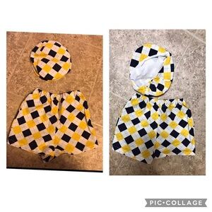 NWOT 12M Custom sewn Yellow/navy/white shorts with matching newsboy hat set.